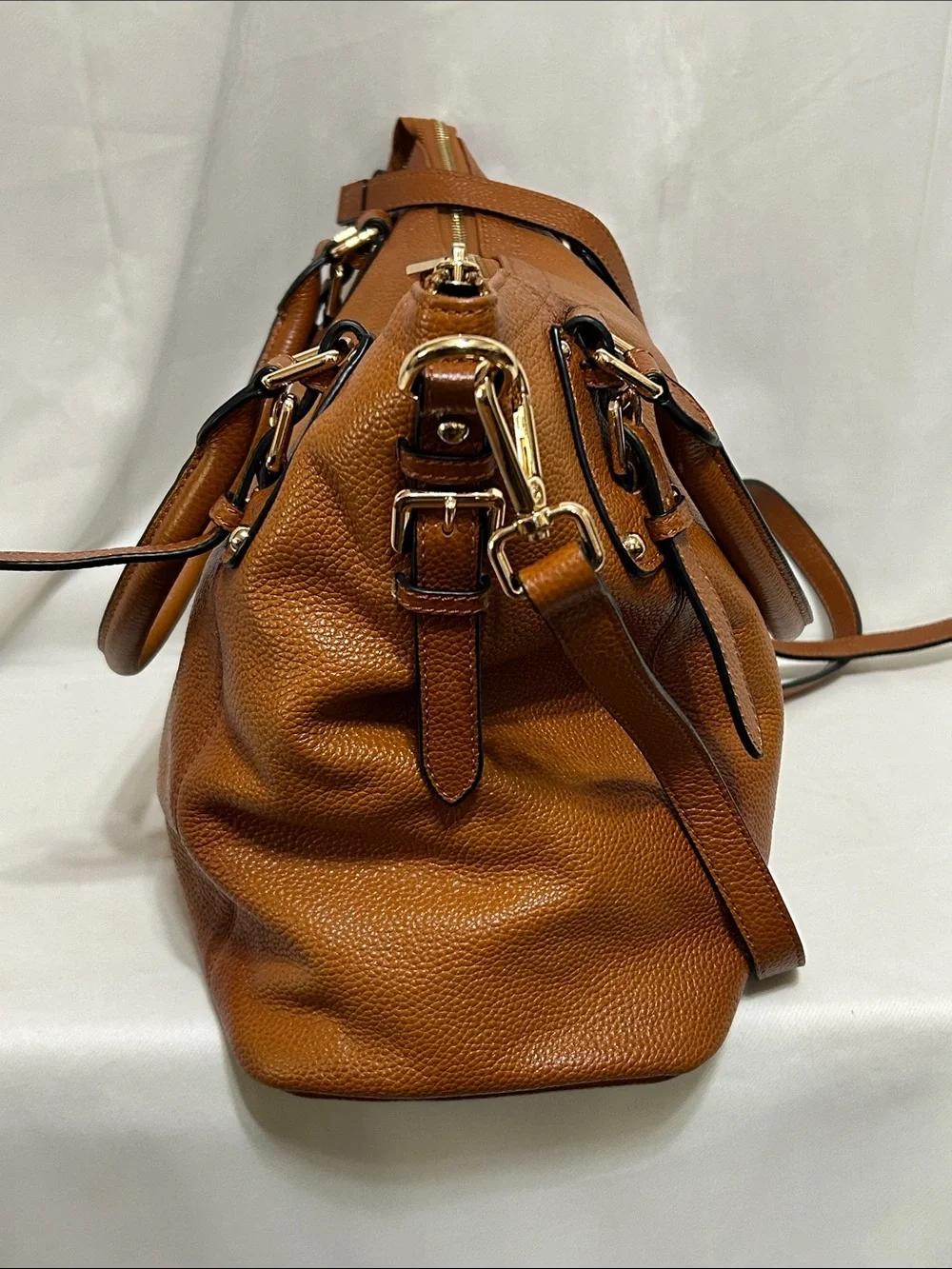 Kattee Pebble Leather Satchel In Chestnut